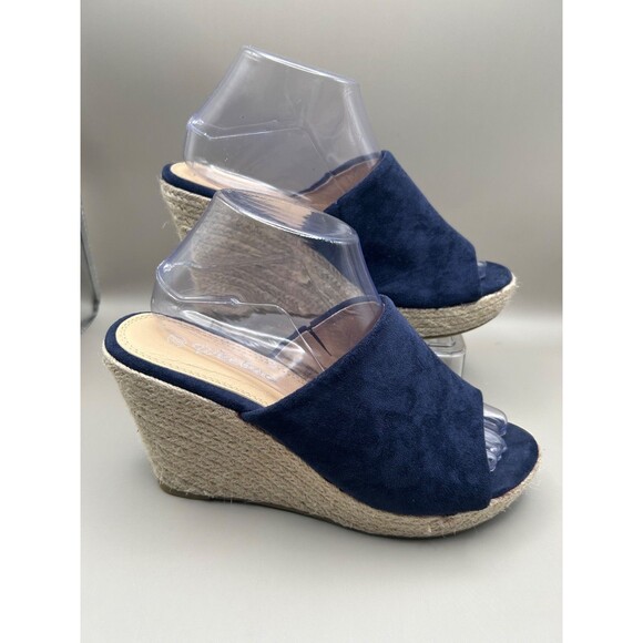 Weeboo Womens Suede Espidrille Wedge Sandals Navy Blue Size 8.5 - Picture 2 of 6